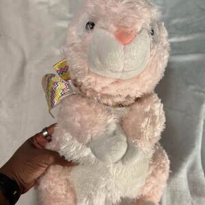 Pink White Plush Bunny Stuffed Animal Easter Rabbit Toy Nursery Decor